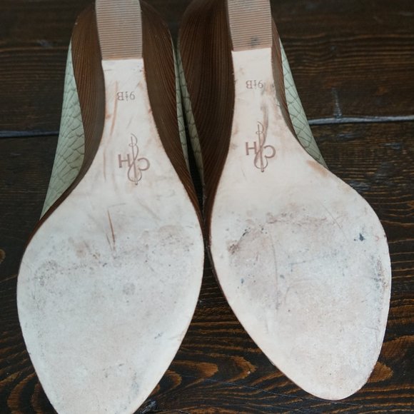 Cole Haan Leather Patent Open Toe Wedge Snake - Picture 5 of 7